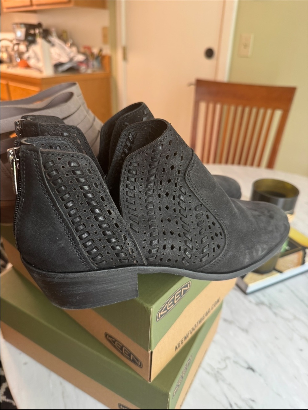 Vince Camuto Black Perforated Suede Ankle Booties